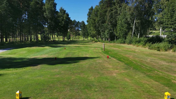 Banen vanskeligste hull. Vannhinder langs hele høyresiden og foran green. Anbefales å ligge til vestre i fairway for optimalt innspill.