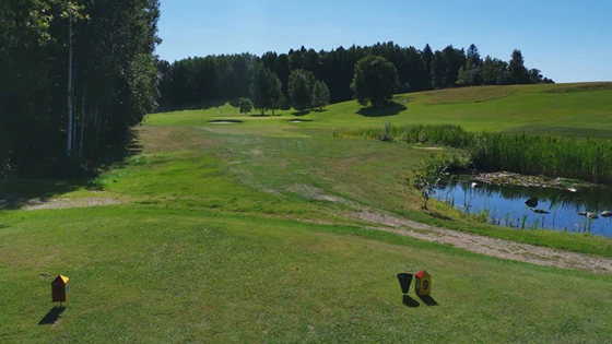 Kort par 3 hull med utslag over vannhinder.